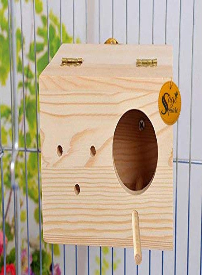 Sage Square 6 Inches Jumbo Size Natural Wood Mountable Bird Nest Cum Breeding Box with Perch Attached for Birds - Image 4